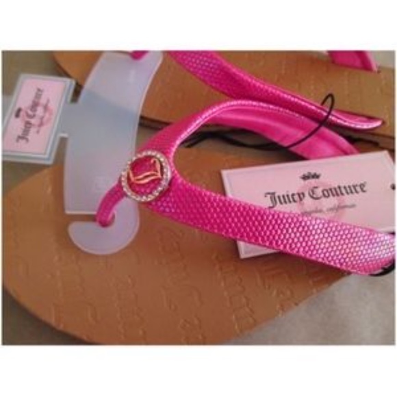 JUICY COUTURE Sandals Flip Flops Crystal Logo Thong Pink Medium 7-8 - Picture 3 of 5